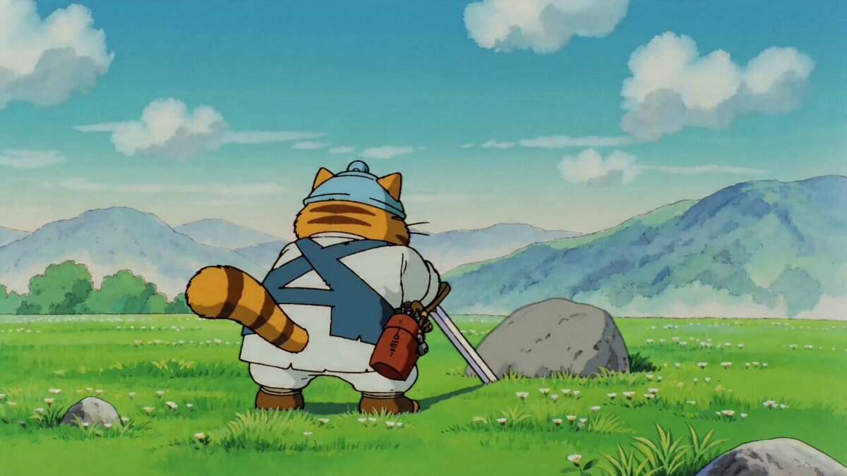 90年代の日本アニメ風 伝説の剣を抜くためにやってきたキャラクター 大見得を切るセリフを話しながら思いっきり抜くた...